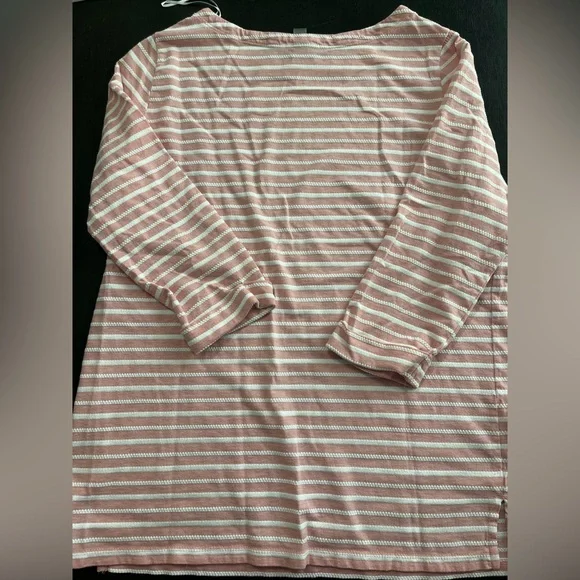 Denver Hayes Women Large Cotton Blend Pink and White 3/4 Stripped Shirt - Picture 13 of 13